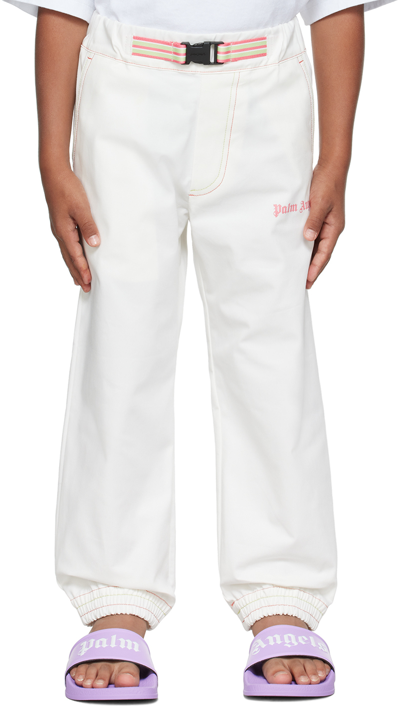 Palm Angels Kids White Belted Trousers In White Coral