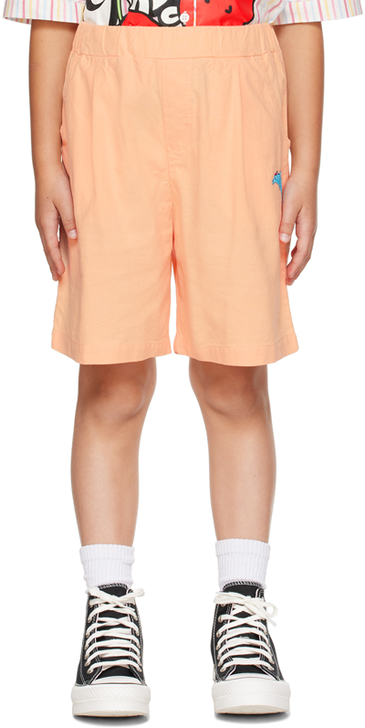 The Campamento Kids Orange Dolphin Embroidery Shorts In Peach
