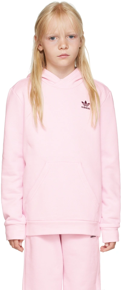 Adidas Originals Kids Pink Adicolor Big Kids Hoodie In Clear Pink / Maroon