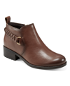 Easy Spirit Women's Roslyn Block Heel Round Toe Casual Booties In Medium Brown Leather