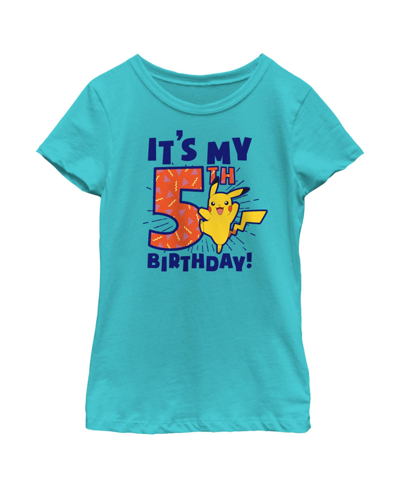 Nintendo Girl's Pokemon Pikachu It's My 5th Birthday Child T-shirt In Tahiti Blue