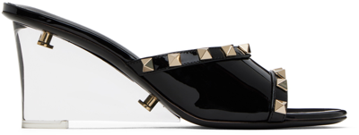 Valentino Garavani Black Rockstud Skin Heeled Sandals In Es7 Nero/trasparente