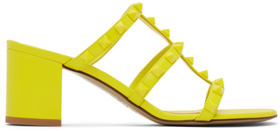 Valentino Garavani Yellow Rockstud Heeled Sandals In N5a Shocking Yellow