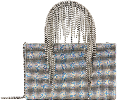 Kara Blue & Silver Crystal Fringe Bag In Blue Pixel