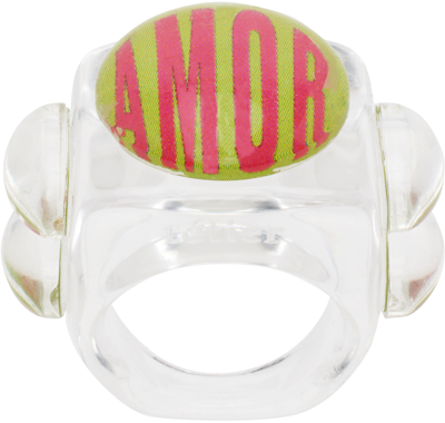 La Manso Transparent Tetier Bijoux Edition Iconic 'amor' Ring In Green/red