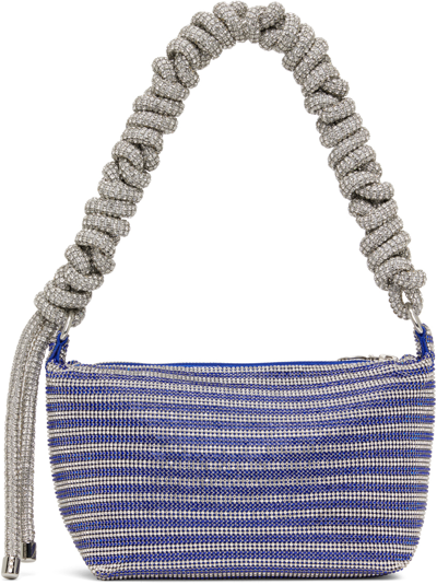 Kara Blue & Silver Phone Cord Bag In Cobalt Stripe