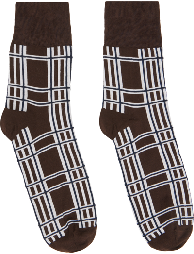 Thom Browne Check-jacquard Ankle Socks In Brown