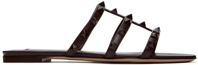 Valentino Garavani Brown Rockstud Sandals In E05 Ebano