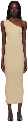 Totême One-shoulder Ribbed Viscose Midi Dress In Overcast Beige