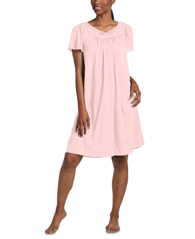 Miss Elaine Women's Short-sleeve Embroidered Nightgown In Peach Blossom