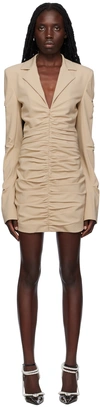 Mach&mach Tan Ruched Minidress In Camel