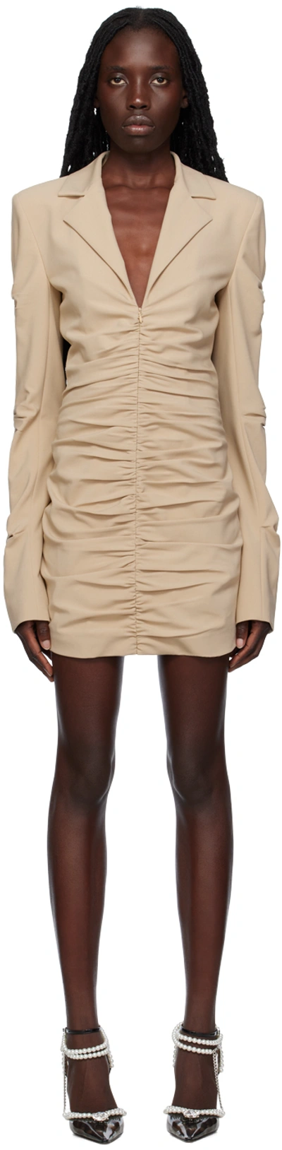 Mach & Mach Tan Ruched Minidress In Camel