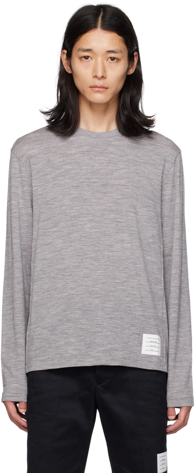 Thom Browne Gray 4-bar Long Sleeve T-shirt In 055 Lt Grey