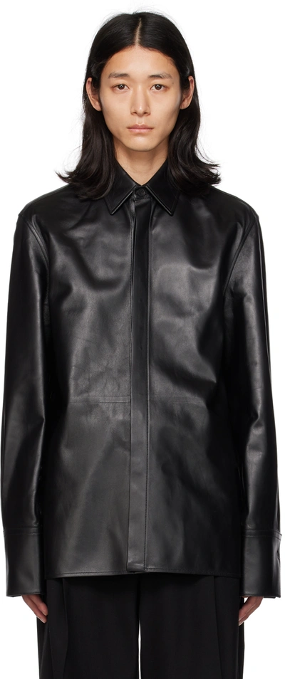 Ferragamo Black Paneled Leather Shirt In Nero