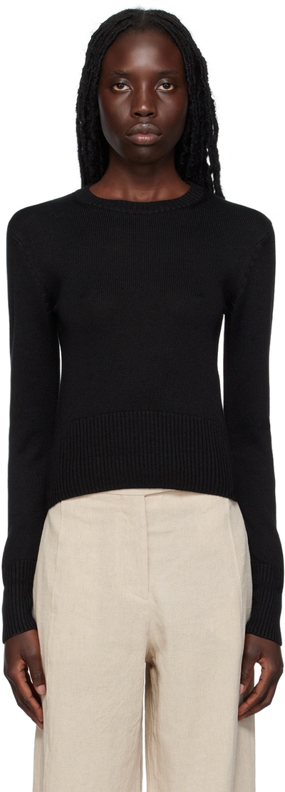 Totême Round Neck Ribbed Wool Knit Black