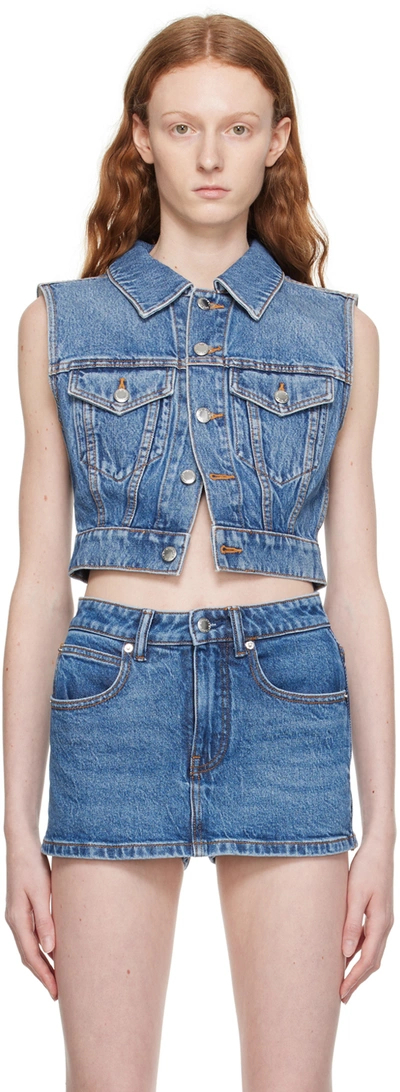 Alexander Wang Shrunken Trucker Vest In Denim In Blue