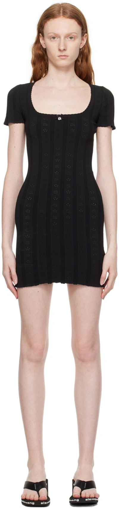 Alexander Wang T Women's Pointelle Square-neck Minidress In Black