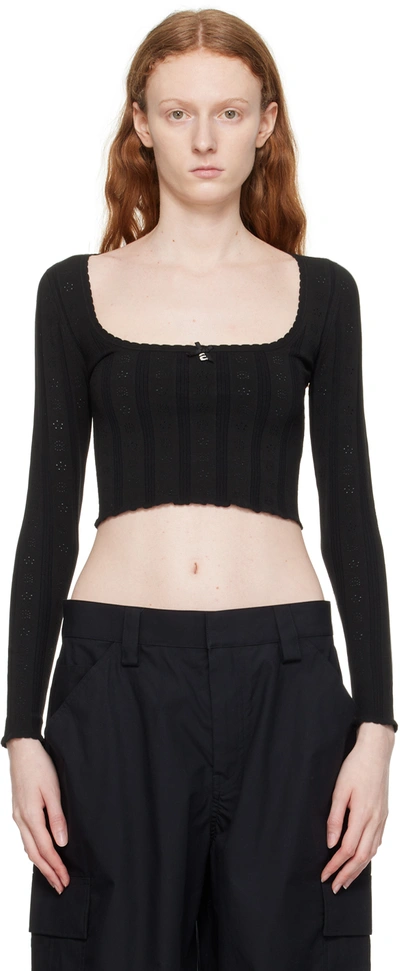 Alexander Wang T Women's Pointelle Square-neck Crop Top In Black