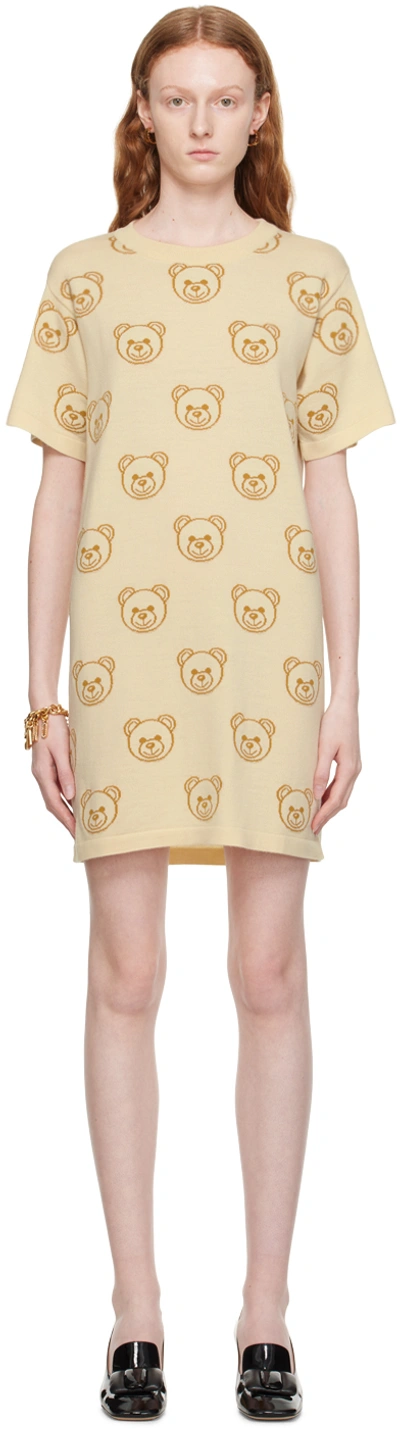 Moschino Dress With Teddy Bear Embroidery In Ivory