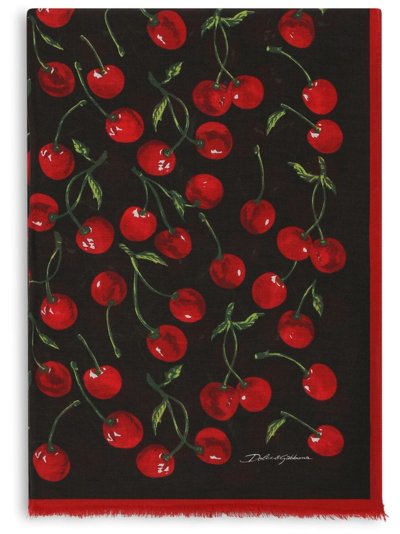 Dolce & Gabbana Cherries Cashmere-modal Scarf In Black