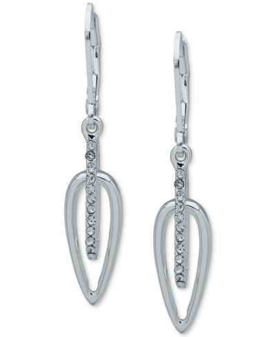 Anne Klein Silver-tone Crystal Pave Leverback Drop Earrings