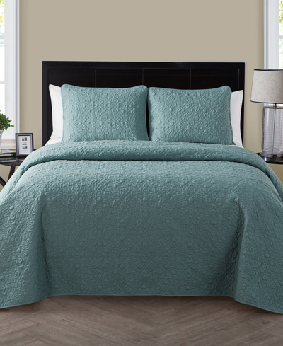 Vcny Home Caroline Embossed 3-piece King Quilt Set In Sage