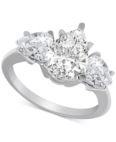 Badgley Mischka Certified  Lab Grown Diamond Pear-cut Three Stone Engagement Ring (4 Ct. T.w.) In 14k In White Gold