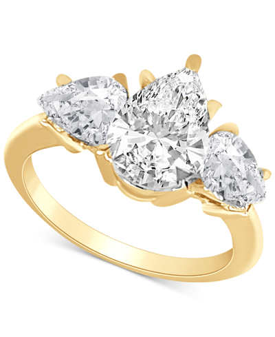 Badgley Mischka Certified  Lab Grown Diamond Pear-cut Three Stone Engagement Ring (4 Ct. T.w.) In 14k In Yellow Gold