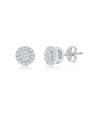 Simona Round Halo Diamond Stud Earrings (0.1 Ct. T.w.) 46 Stones In Sterling Silver