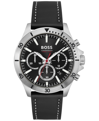 Hugo Boss Men's Chronograph Troper Black Leather Strap Watch 45mm