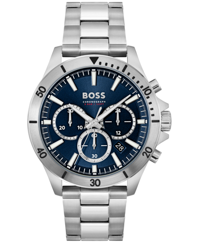 Hugo Boss Men's Chronograph Troper Stainless Steel Bracelet Watch 45mm In Silver