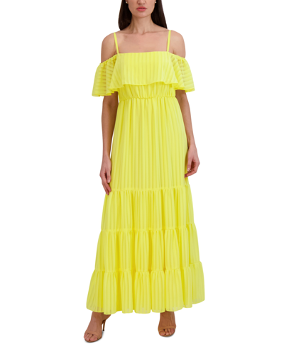 Julia Jordan Stripe Cold Shoulder Tiered Maxi Dress In Yellow