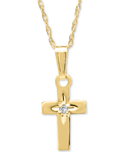 Macy's Children's Diamond Accent Cross 15" Pendant Necklace In 14k Gold In Yellow Gold