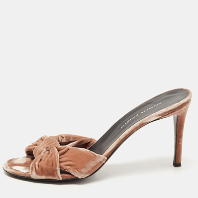 Pre-owned Giuseppe Zanotti Beige Velvet Knot Detail Slide Sandals Size 39