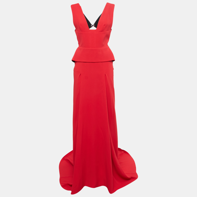 Pre-owned Roland Mouret Red Crepe Sleeveless Flared Lubelia Gown M
