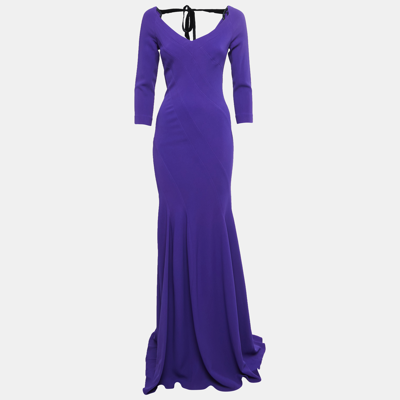 Pre-owned Roland Mouret Royal Purple Crepe Flared Templeton Gown M