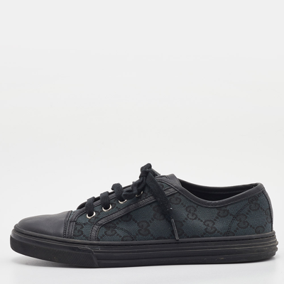 Pre-owned Gucci Blue/black Gg Canvas And Leather Low Top Trainers Size 37