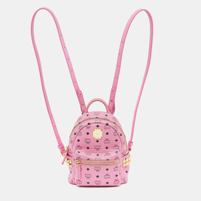 Pre-owned Mcm Pink Visetos Coated Canvas And Leather Mini Studded Stark-bebe Boo Backpack
