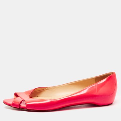 Pre-owned Christian Louboutin Neon Pink Leather Croisette Flats Size 38.5