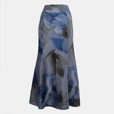 Pre-owned Emporio Armani Blue Printed Silk Mermaid Style Maxi Skirt M