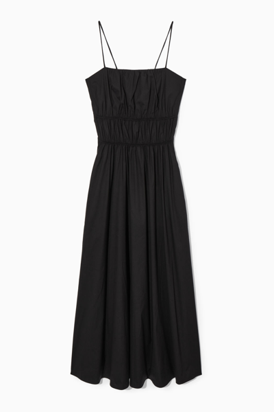 Cos Gathered Bustier Midi Dress In Black