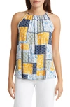 Loveappella Print Tank In Navy/ Sunflower