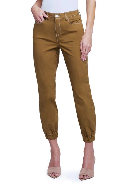 L Agence Mirabel Cotton Stretch Woven Joggers In Cedar Natural