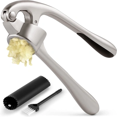 Zulay Kitchen Easy To Squeeze Professional Grade Garlic Press And Peeler Set In Silver