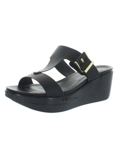 Kenneth Cole Reaction Pepea Buckle Womens Faux Leather Open Toe Wedge Sandals In Black