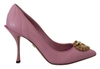 Dolce & Gabbana Pink Leather Heart Devotion Heels Pumps Shoes In Pink