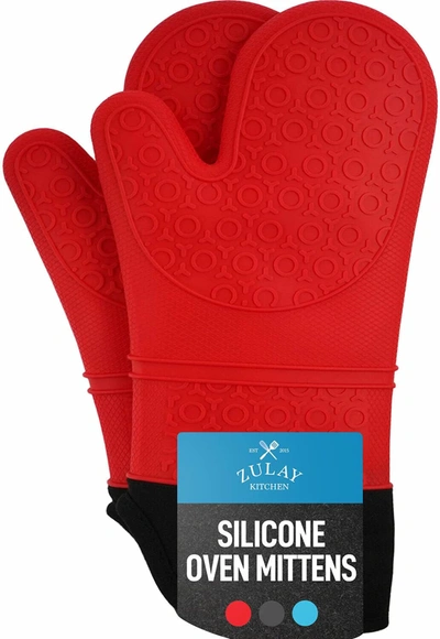 Zulay Kitchen Extra Long Silicone Oven Mitts In Red