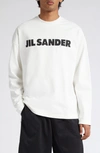Jil Sander Men White Crewneck Sweatshirt With Contrasting Logo Print At The Front In Cotton Man In Porcelain