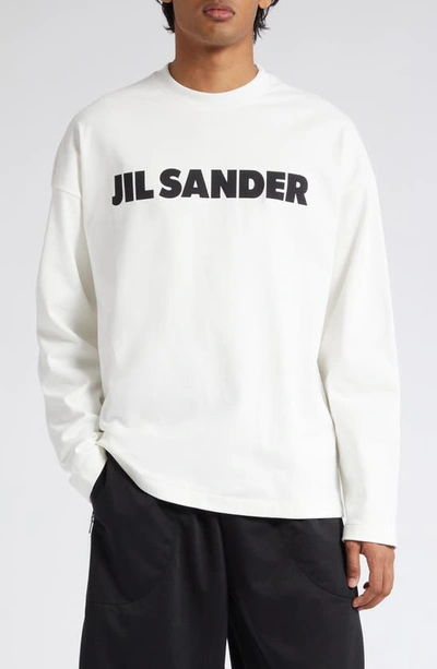 Jil Sander White Logo Print Cotton T-shirt In White And Black