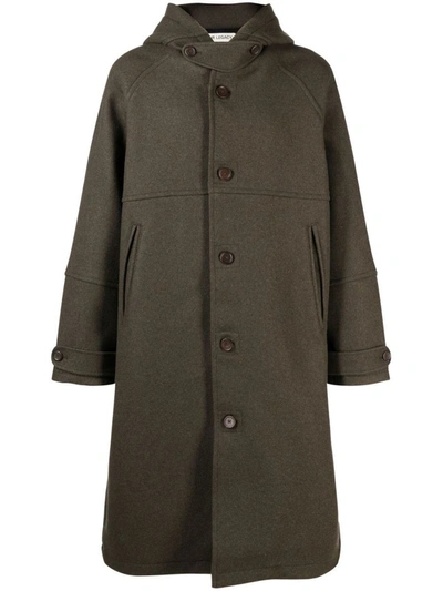 Our Legacy Raglan-sleeve Wool-blend Hooded Duffle Coat In Moss Green